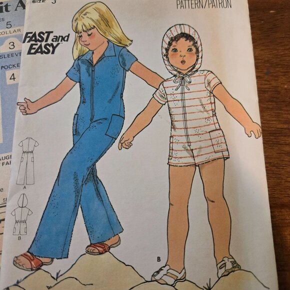 Butterick 5447 Sewing pattern Kids jumpsuit Knits 1970s Size 3 UNCUT - Picture 4 of 8